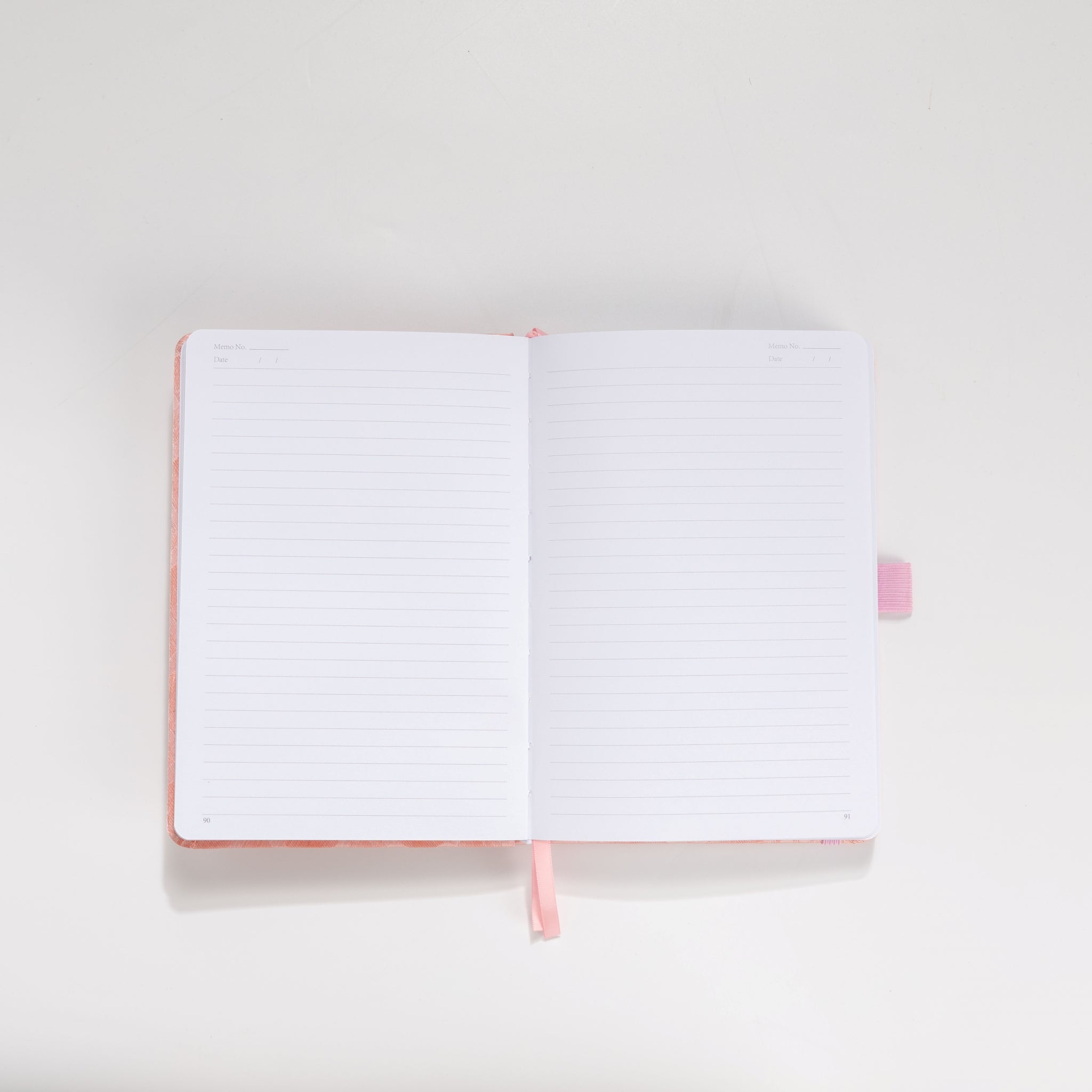 Interior pages of pink scalloped notebook – dot grid 160gsm and lined 100gsm options
