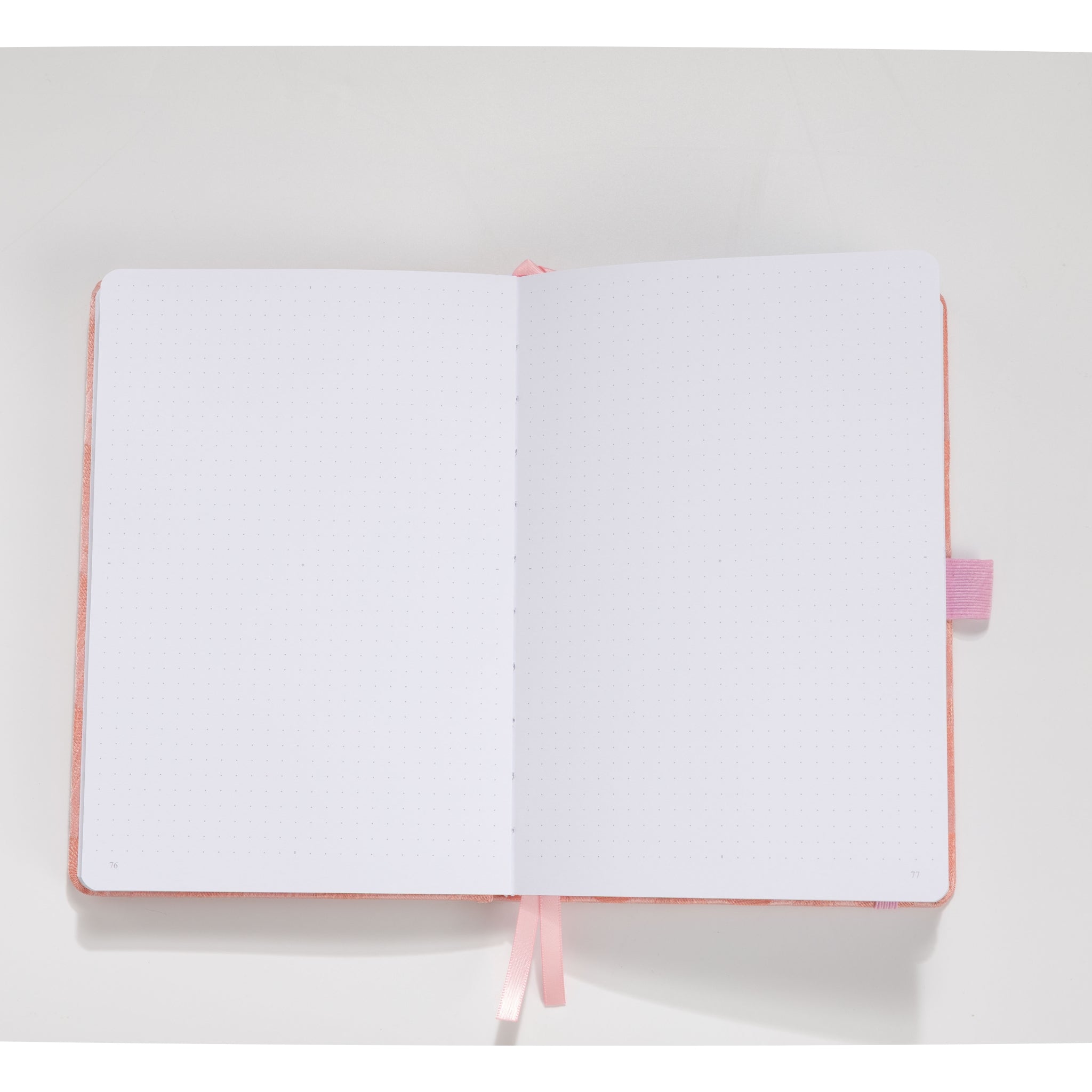 Interior pages of pink scalloped notebook – dot grid 160gsm and lined 100gsm options