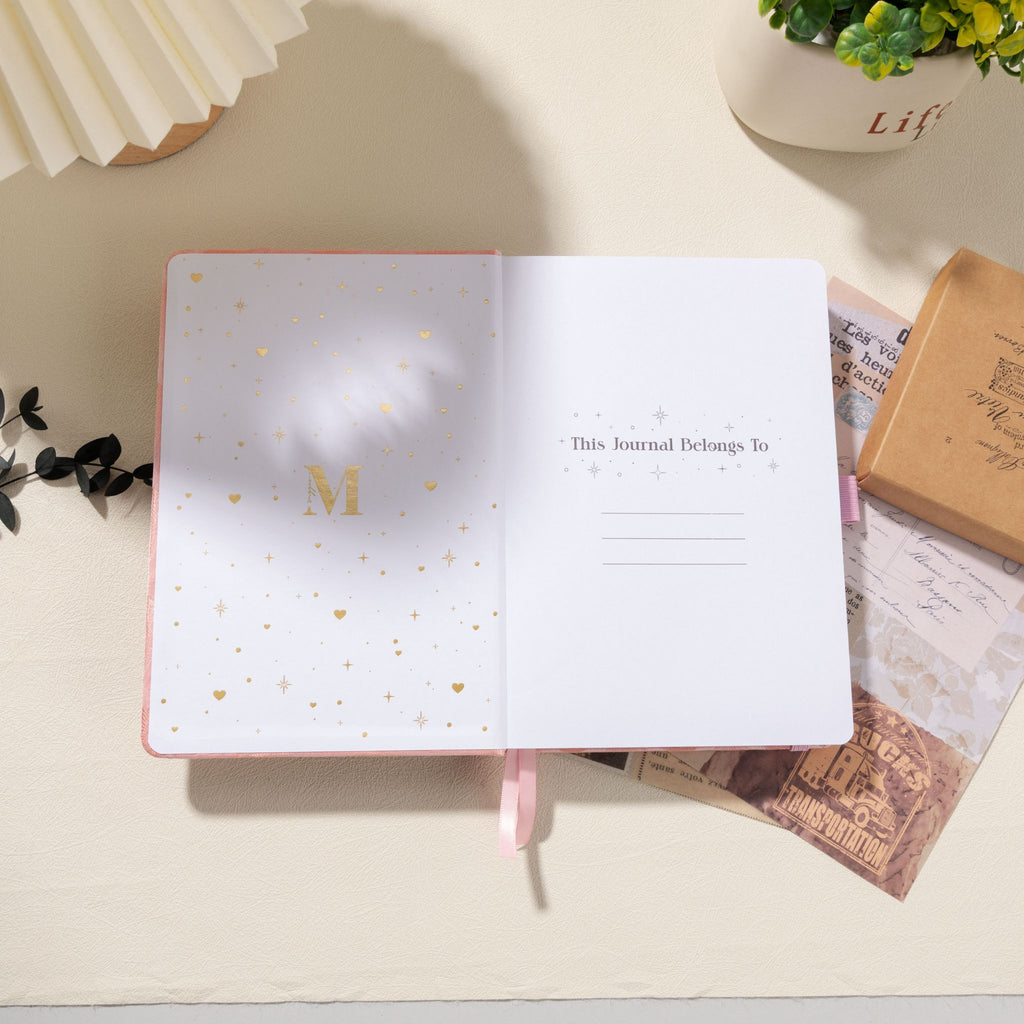 Interior pages of pink scalloped notebook – dot grid 160gsm and lined 100gsm options