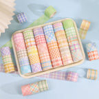 Pastel Plaid Washi Tape Set 30 Rolls, Blue Box with Wide 30mm Rolls and Assorted Loose Tapes