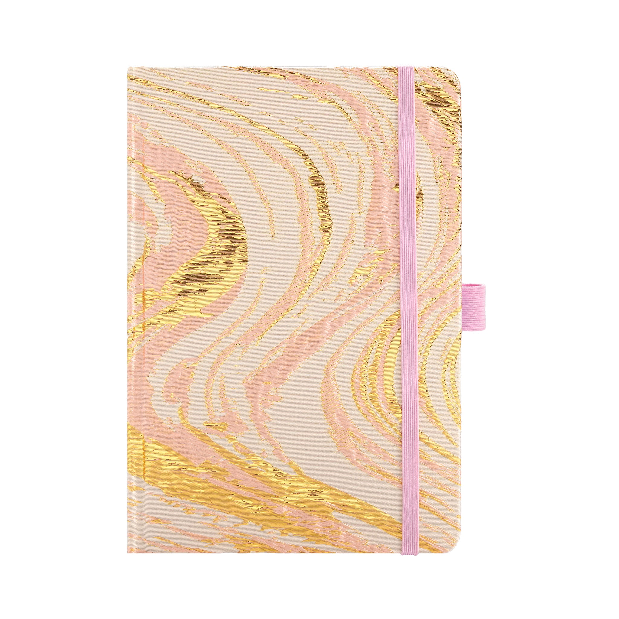 A5 Pink Gold Marble Embroidered Fabric Hardcover Notebook