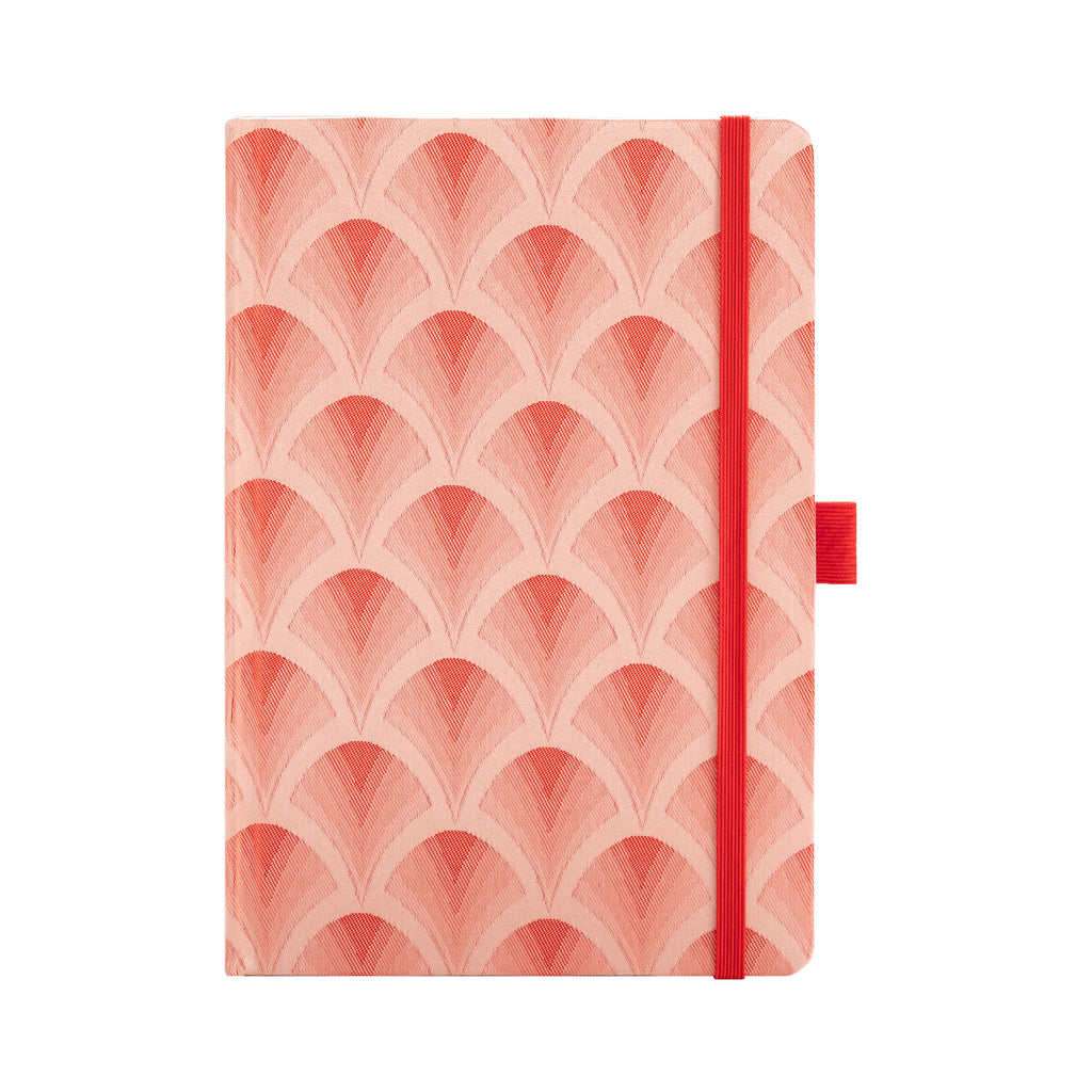 A5 Red Scalloped Embroidered Fabric Hardcover Notebook