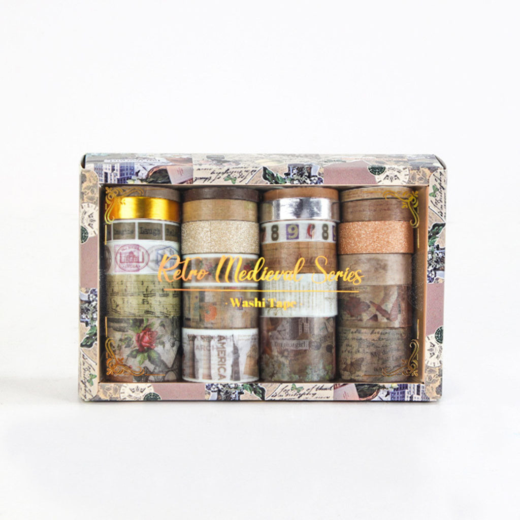 Vintage Elegance Washi Tape Set 24 Rolls Multi-Width, Vintage Brown Series Boxed Display