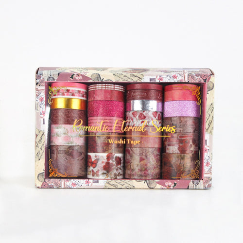 Vintage Elegance Washi Tape Set 24 Rolls Multi-Width, Romantic Pink Series Boxed Display
