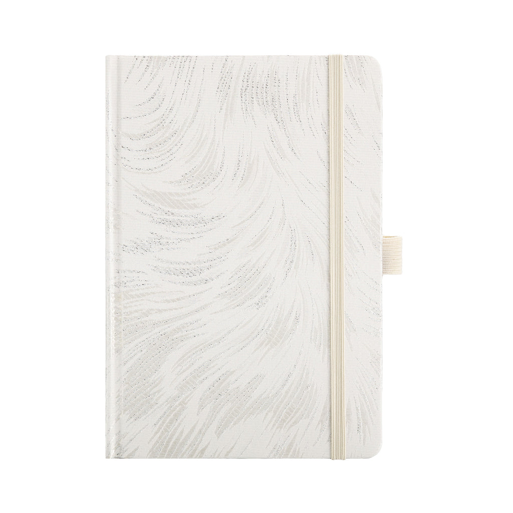 A5 Silver Feather Embroidered Fabric Hardcover Notebook