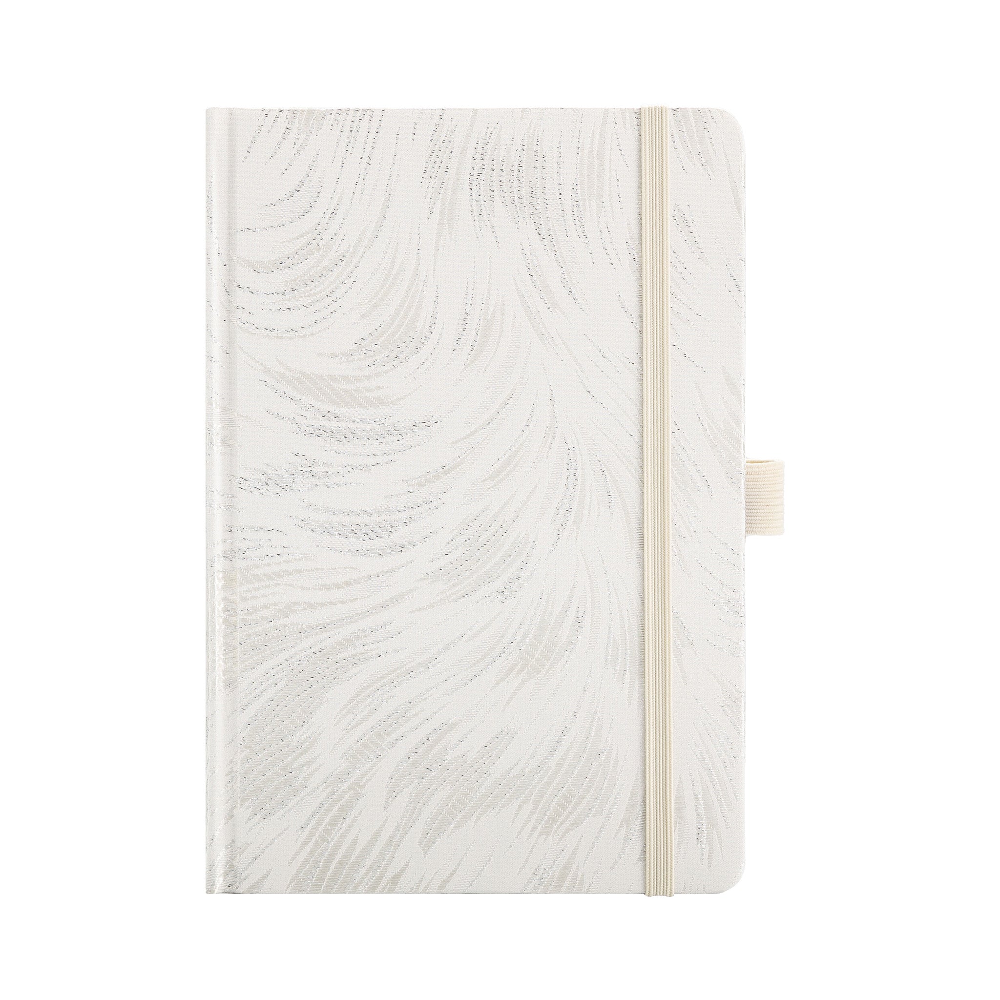 A5 Silver Feather Embroidered Fabric Hardcover Notebook
