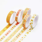 Cute Illustrated Washi Tape Set, Sunny Apricot 5 Rolls Display