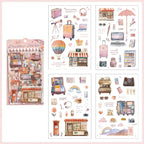 Travel Transparent PET Sticker Set, Pink Theme 4-Sheet Pack Display