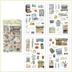Travel Transparent PET Sticker Set, Green Theme 4-Sheet Pack Display