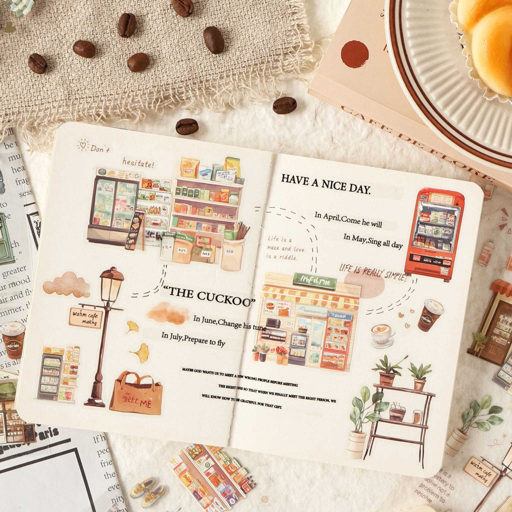 Travel Transparent PET Sticker Set, Scrapbooking Collage Detail with Vintage Map.