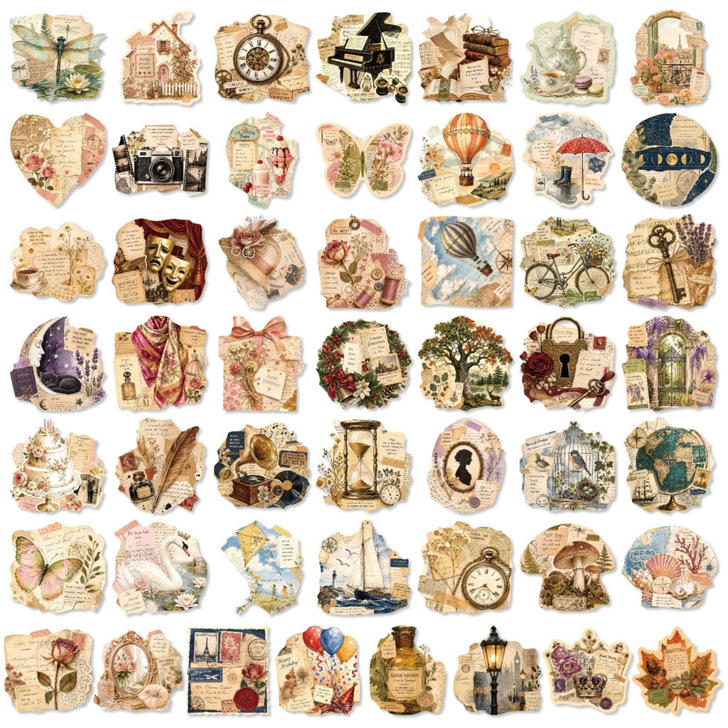 Vintage Postal Collage Stickers, Full Sheet Layout Showing Assorted Vintage Designs