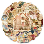 Vintage Postal Collage Stickers, Circular Collage Display with House and Stamp Motifs