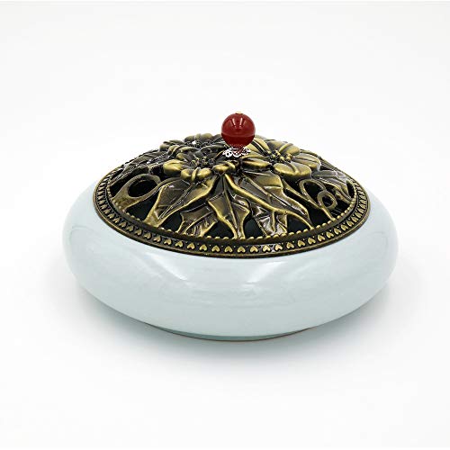 Ceramic Incense Burner, Alloy Cover Incense Holder for Coil, Stick, Daily Aromatherapy Necessities for Home, Office