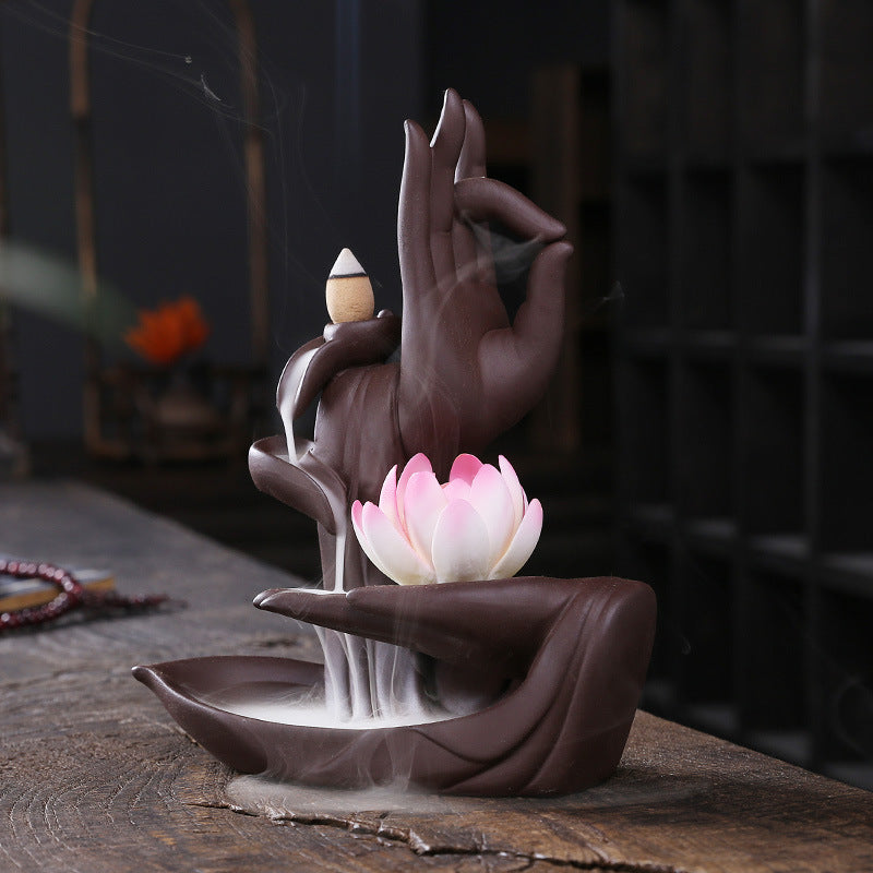 Lotus Backflow Incense Holder Incense Burner with 20pcs Incense Cone +30 Incense Sticks, Waterfall Incense Holder Incense Burner