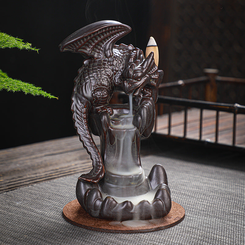 Dragon Ceramic Waterfall Incense Holder, Cool Dragon Decor, Backflow Incense Burner, Incense Fountain Home Room Decor, Awesome Gift