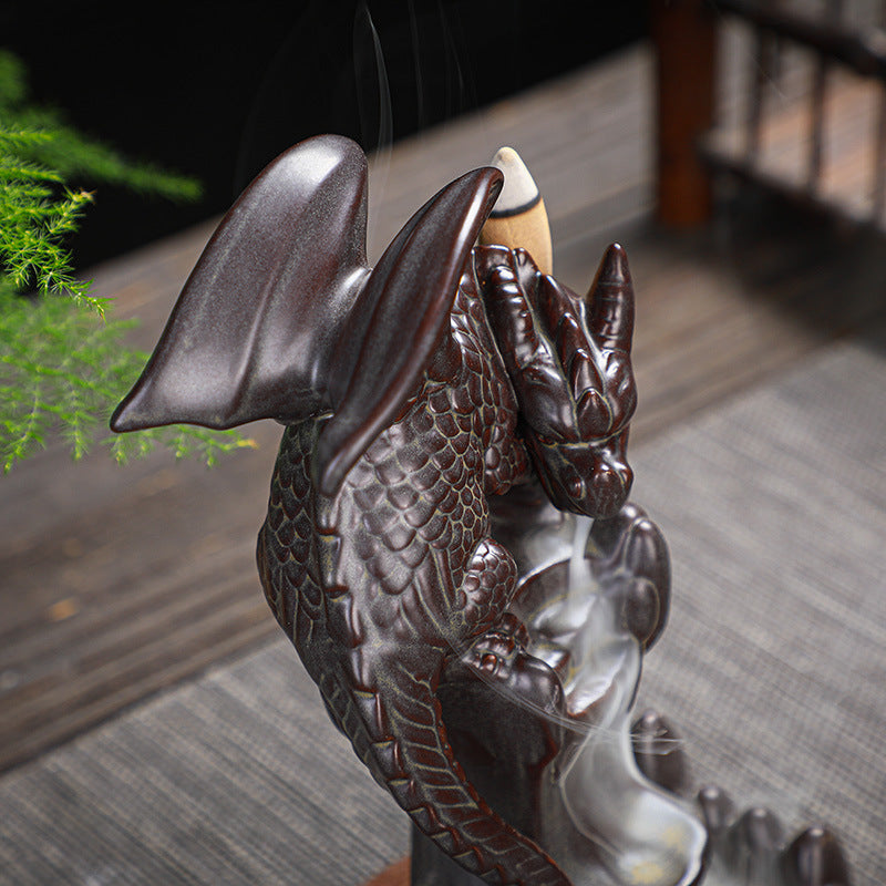 Dragon Ceramic Waterfall Incense Holder, Cool Dragon Decor, Backflow Incense Burner, Incense Fountain Home Room Decor, Awesome Gift