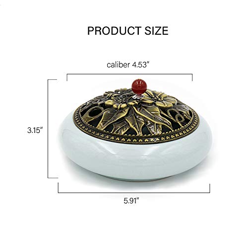 Ceramic Incense Burner, Alloy Cover Incense Holder for Coil, Stick, Daily Aromatherapy Necessities for Home, Office