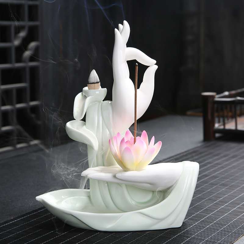 Lotus Backflow Incense Holder Incense Burner with 20pcs Incense Cone +30 Incense Sticks, Waterfall Incense Holder Incense Burner