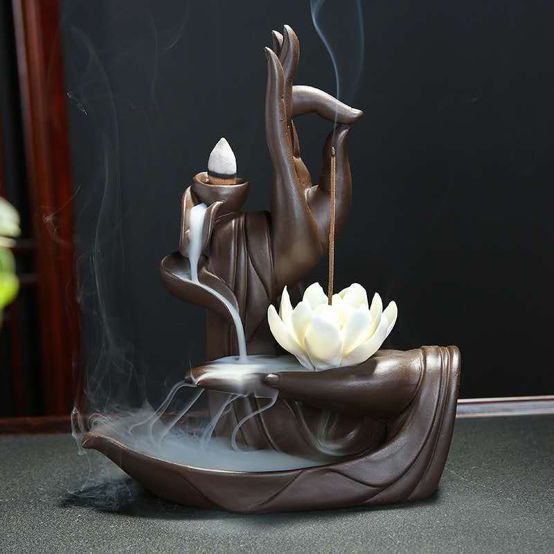 Lotus Backflow Incense Holder Incense Burner with 20pcs Incense Cone +30 Incense Sticks, Waterfall Incense Holder Incense Burner