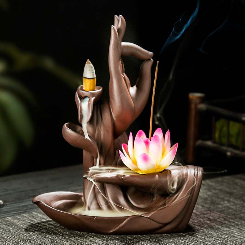 Lotus Backflow Incense Holder Incense Burner with 20pcs Incense Cone +30 Incense Sticks, Waterfall Incense Holder Incense Burner