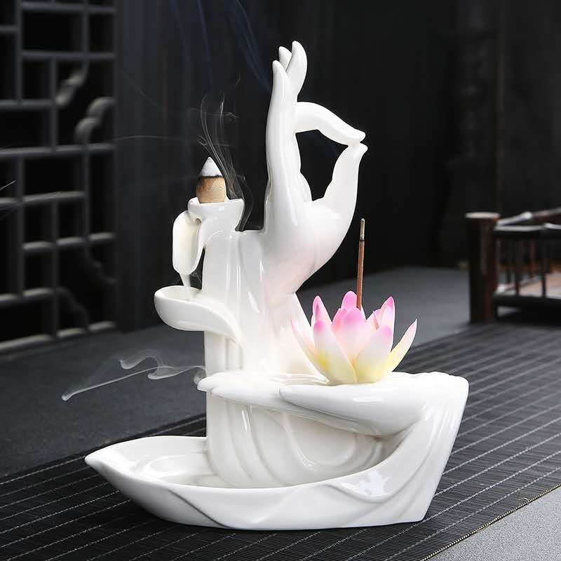 Lotus Backflow Incense Holder Incense Burner with 20pcs Incense Cone +30 Incense Sticks, Waterfall Incense Holder Incense Burner