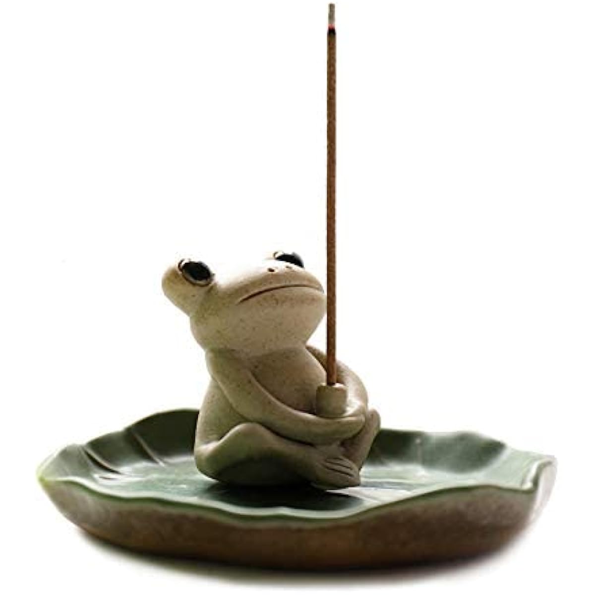 100% Handmade Ceramic Stick Incense Burner Holder,Small Frog Incense,Lotus Leaf Tray,Mini Cute Animal Statue Home Incense Burner