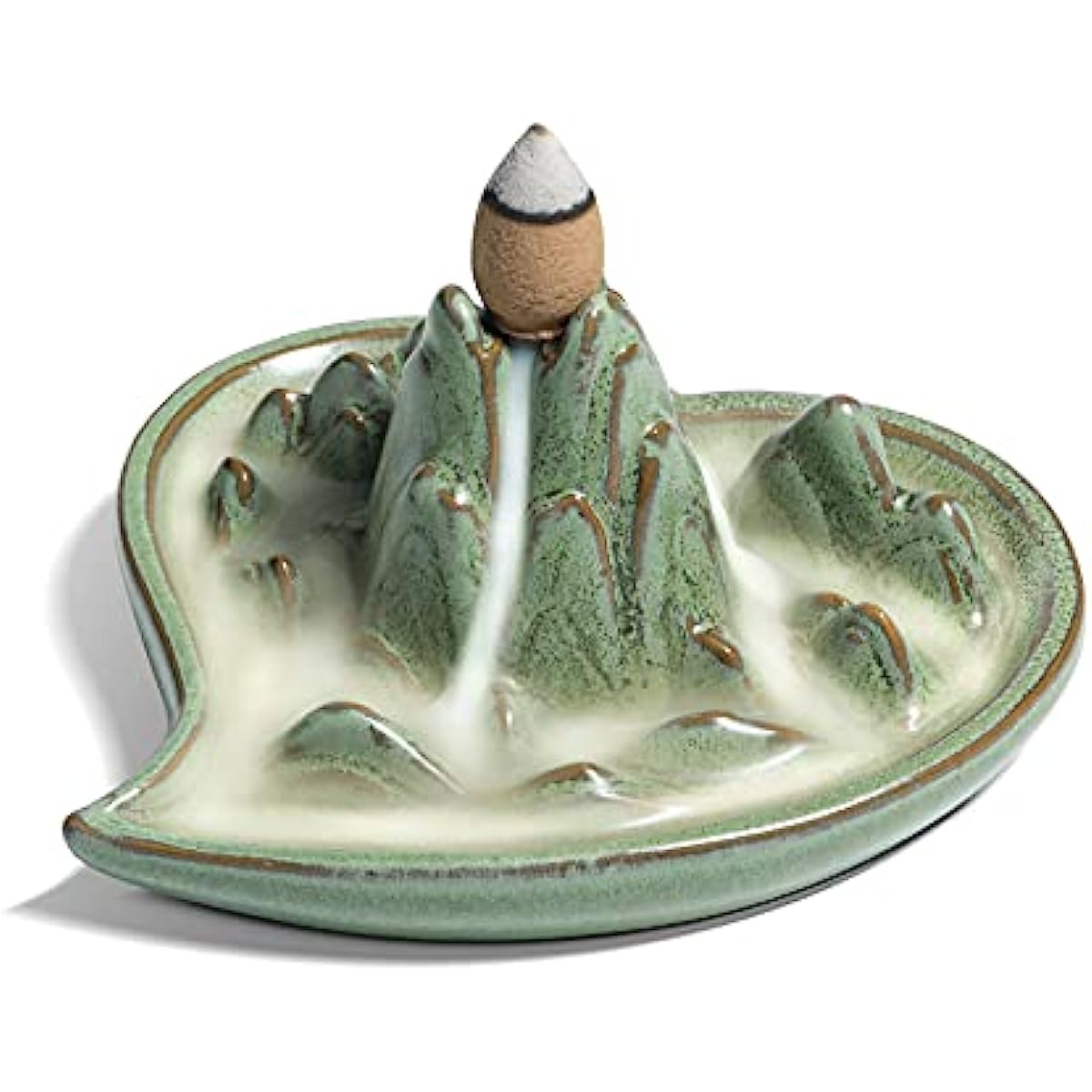 Waterfall Backflow Incense Burner Ceramic, Handmade Small Portable Censer Incense Cone Holder Fountain, Aromatherapy Ornament Home Decor Yoga Meditation Relaxation Office Gift, Mountain