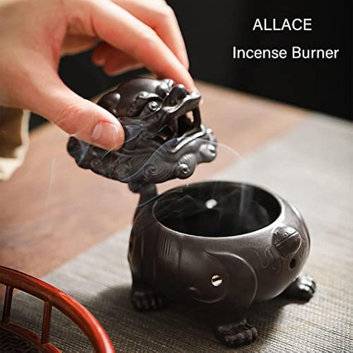 Pixiu Incense Burner for sage/Cones/Coil Incense, Handicraft Ceramic backflow Incense Burner, Aromatherapy Ornament Cool Home bedroome Decor , Gifts for Meditation Accessories & Yoga