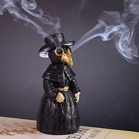 Plague Doctor Incense Burner, Plague Doctor Cone Burner Eyes Will Smoke, Ornament Handmade Craftwork Yoga Room, Desktop Resin Ornament for Home Decoration, Effective Stress & Anxiety Relief.