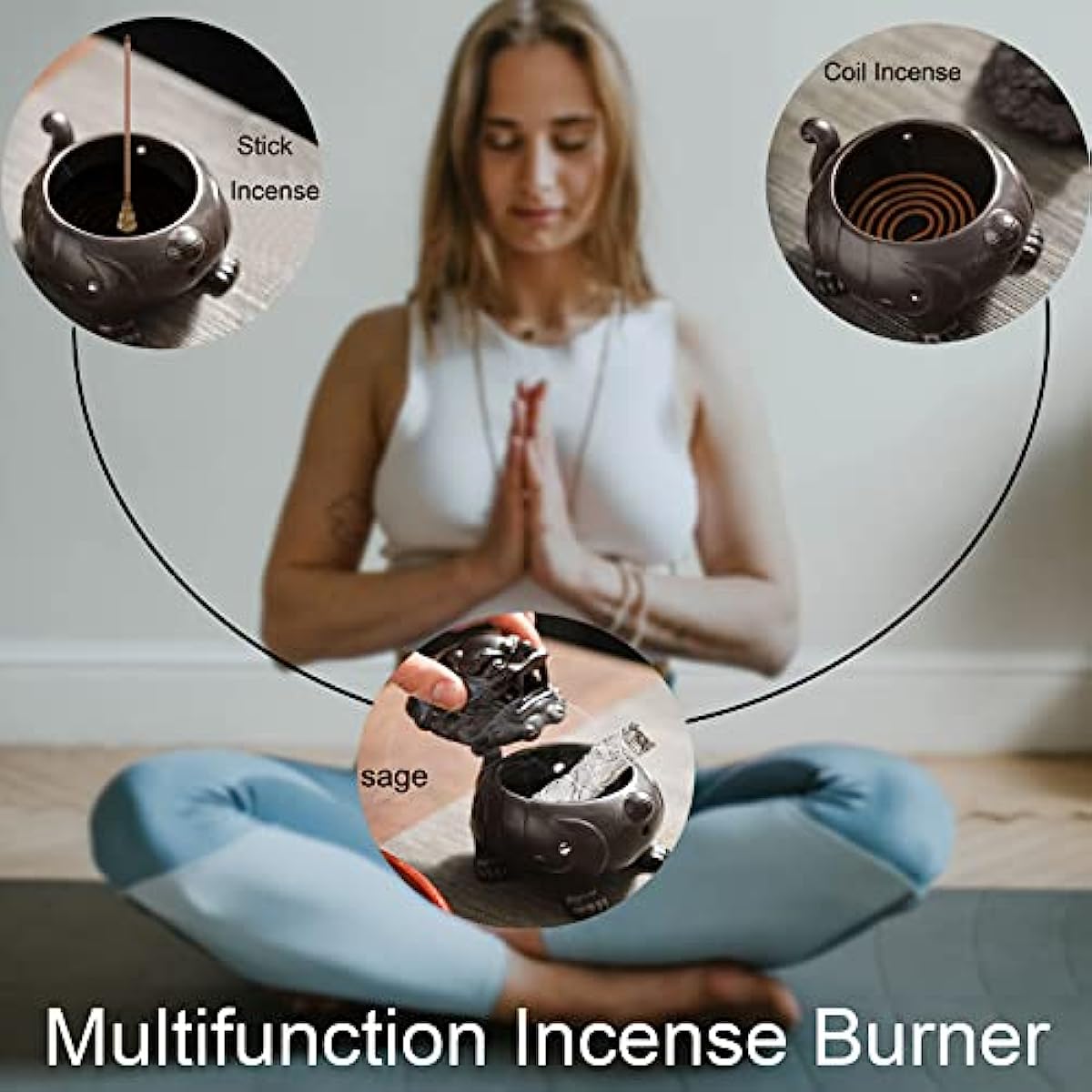 Pixiu Incense Burner for sage/Cones/Coil Incense, Handicraft Ceramic backflow Incense Burner, Aromatherapy Ornament Cool Home bedroome Decor , Gifts for Meditation Accessories & Yoga