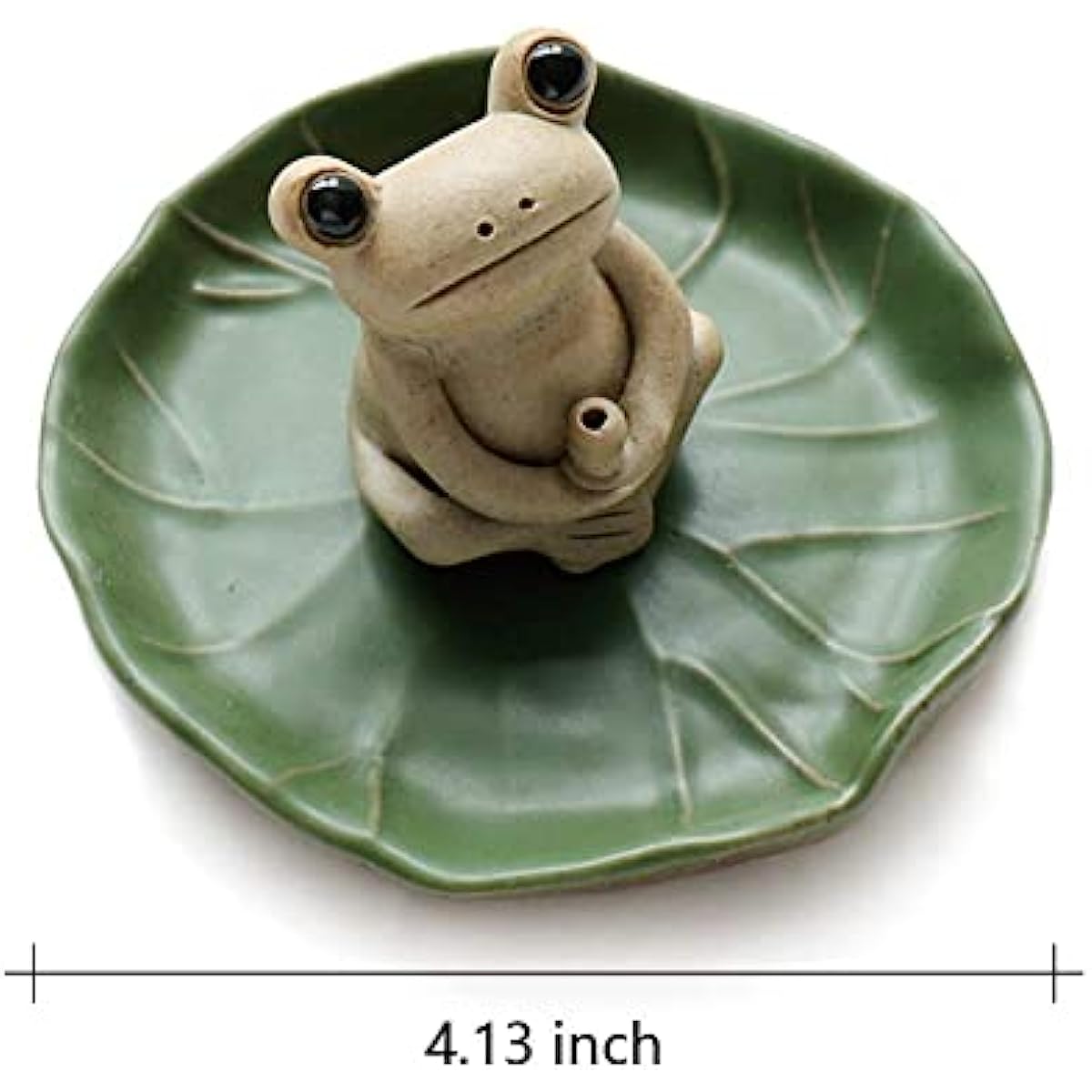 100% Handmade Ceramic Stick Incense Burner Holder,Small Frog Incense,Lotus Leaf Tray,Mini Cute Animal Statue Home Incense Burner