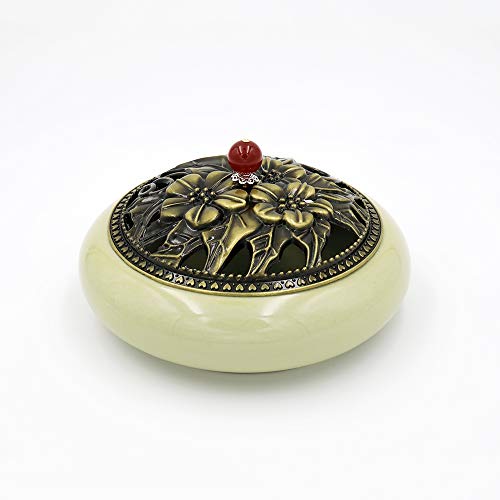 Ceramic Incense Burner, Alloy Cover Incense Holder for Coil, Stick, Daily Aromatherapy Necessities for Home, Office