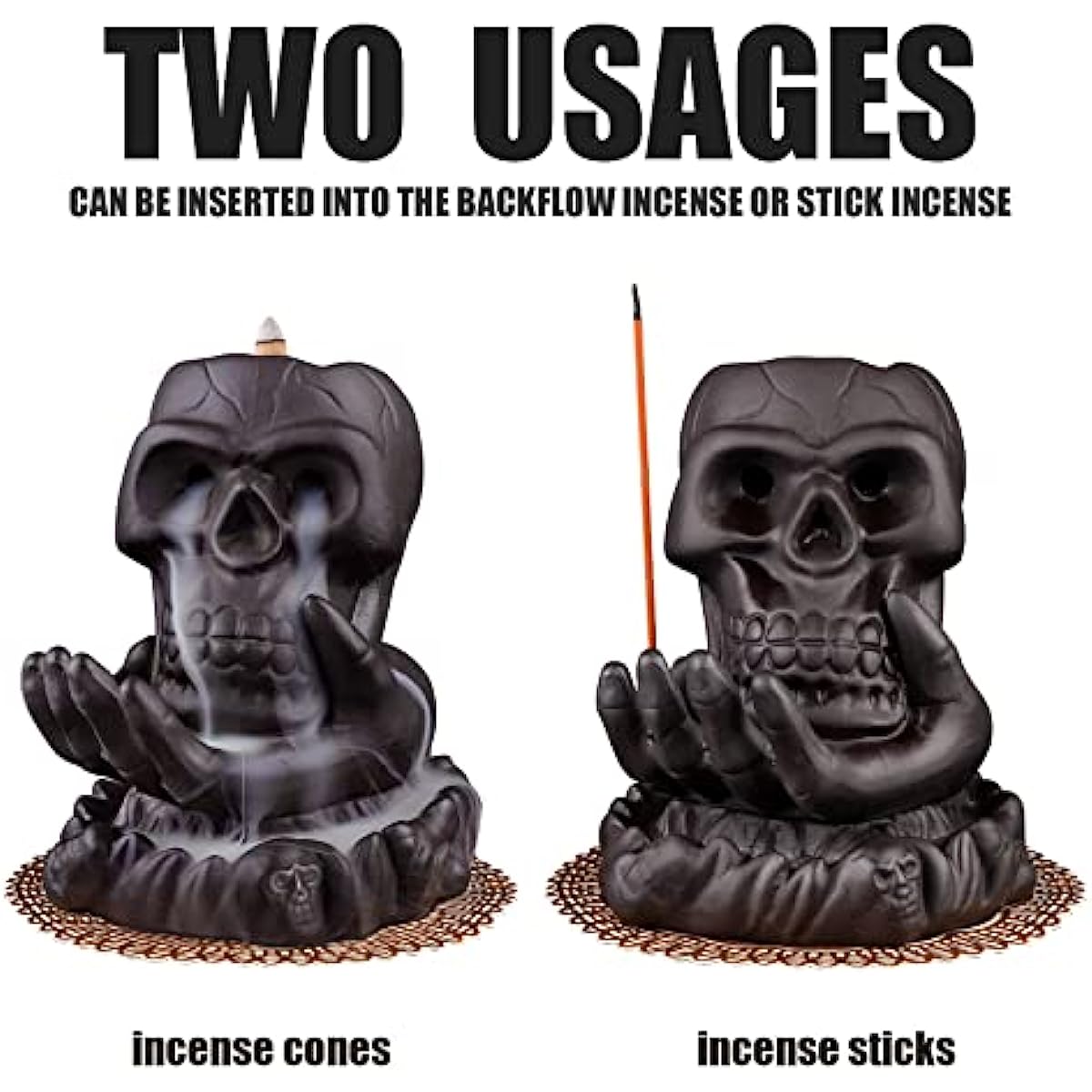 Skull Incense Burner,Waterfall Incense Burners with 20 backflow Incense Cones, Ceramic Backflow Incense Holder for Room Decor