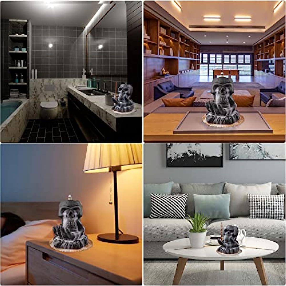 Skull Incense Burner,Waterfall Incense Burners with 20 backflow Incense Cones, Ceramic Backflow Incense Holder for Room Decor