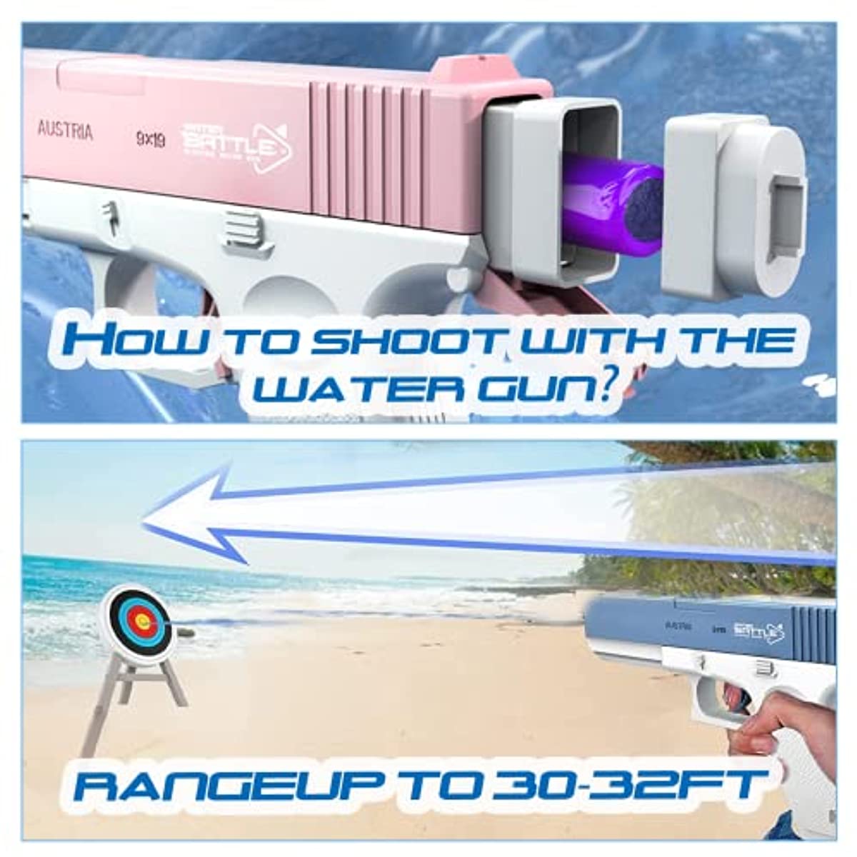 Electric Water Gun, 32 Ft Range Automatic Water Gun, 420Cc+58Cc High Capacity Squirt Guns Water Guns for Adults Suitable for Pool Beach Party Games