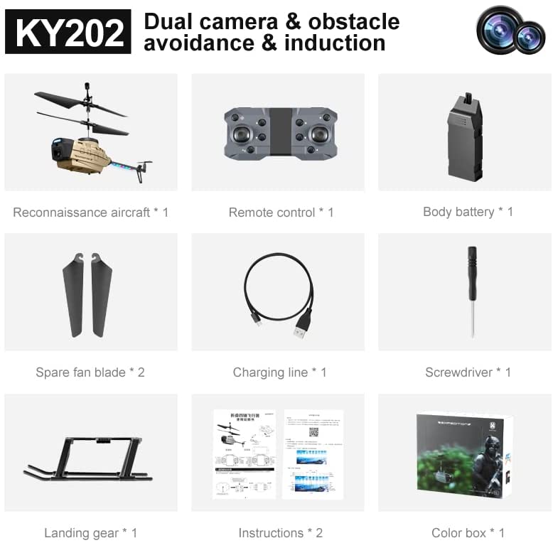 KY202 RC Helicopter Drone 4K Dual Camera Obstacle Avoidance Air Gesture Intelligent Hover LED Light Toys Gifts for Boys