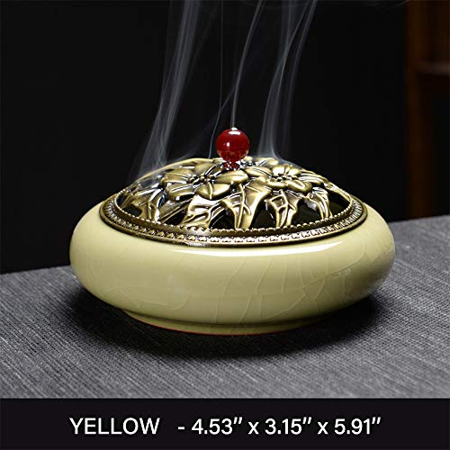 Ceramic Incense Burner, Alloy Cover Incense Holder for Coil, Stick, Daily Aromatherapy Necessities for Home, Office