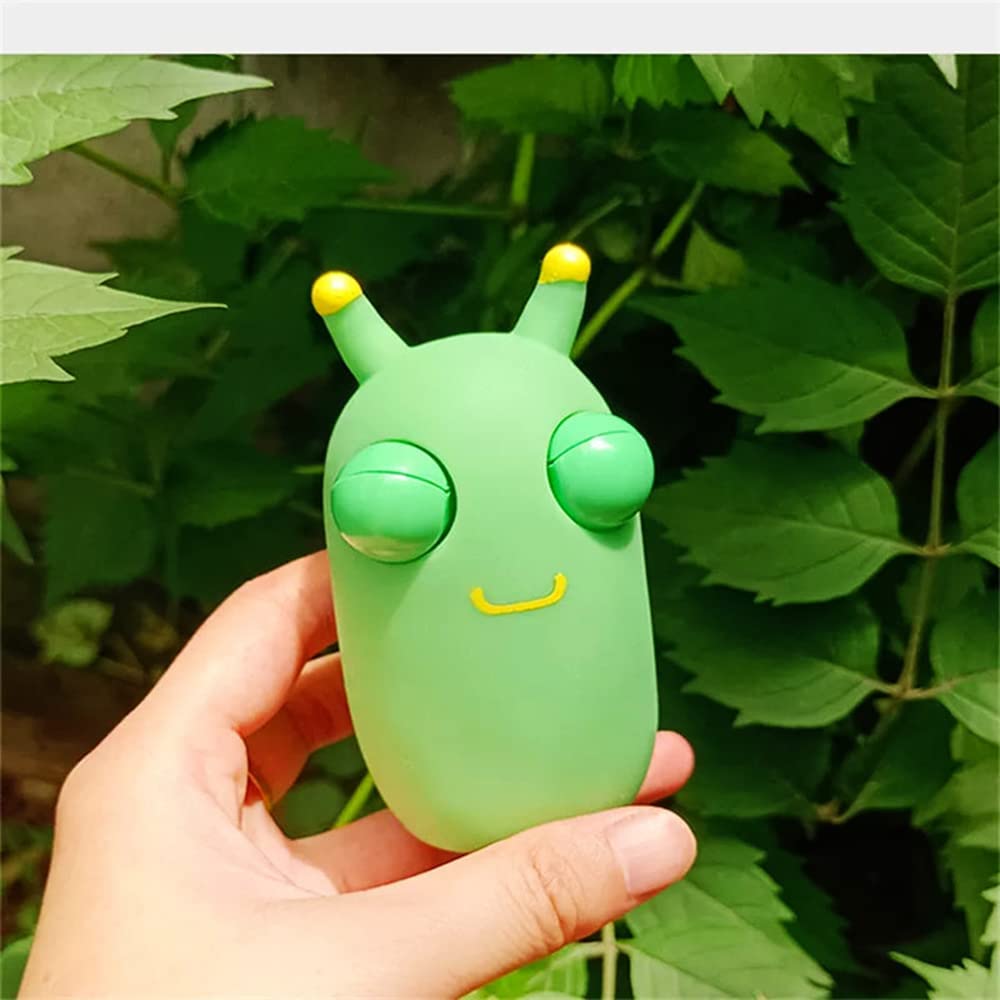 Squishy Squeeze Toy, Funny Grass Worm Pinch Toy, Green Eye Bouncing Worm Squeeze Toy, Novelty Fun Squeeze Stress Relief Toys for Adults Kids Gift Cool Gadgets