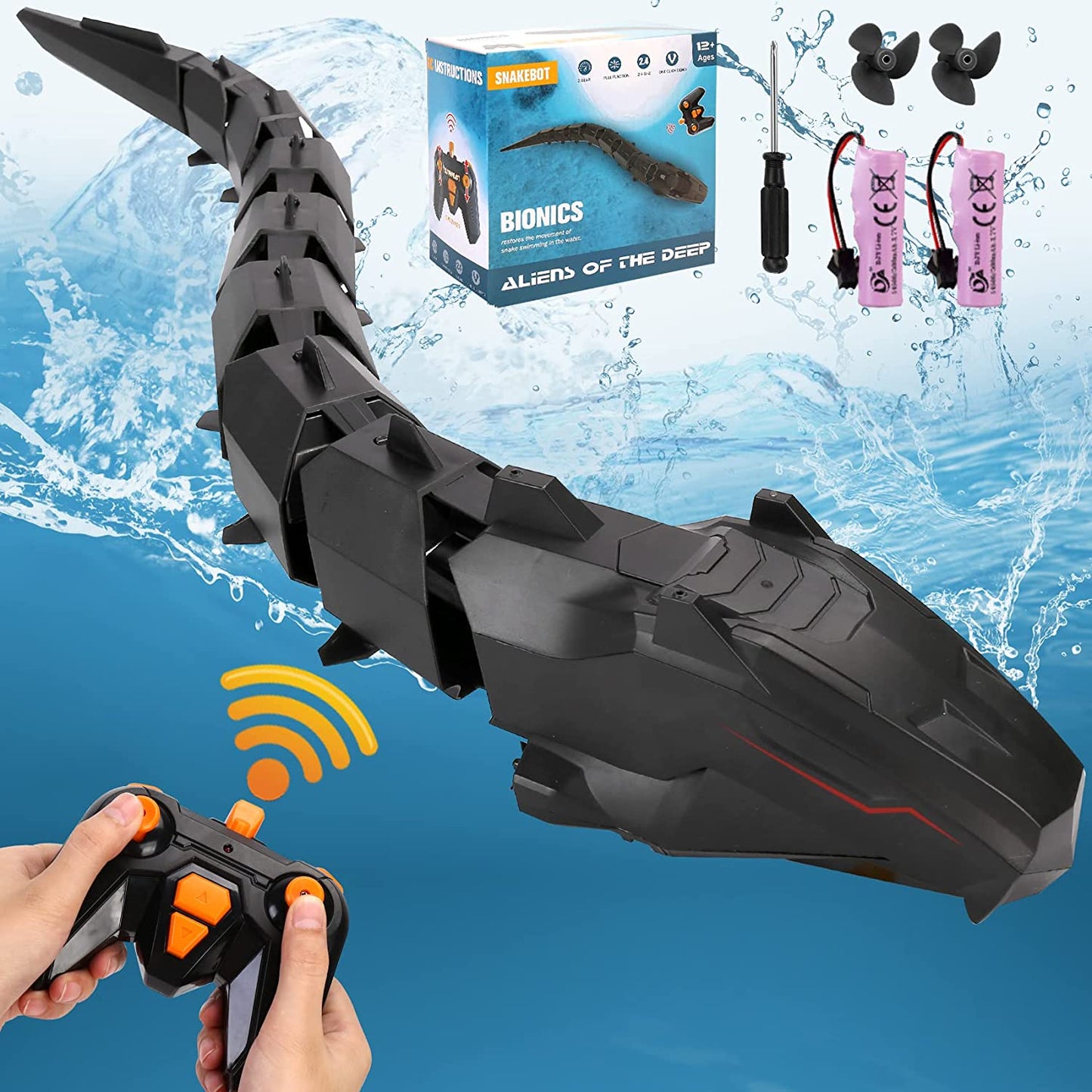 Remote Control Python Shark Toys, 2.4G High Simulation Waterproof Python Pool Toys, Outdoor Water Toys for Kids Age 6-12 , Bathtub Swimming Pool RC Boat Toys for 6+ Years Boys & Girls