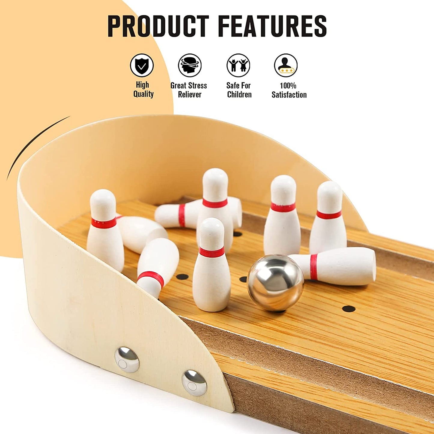 Mini Bowling Set, Wooden Tabletop Bowling Game Desk Toys Desktop Bowling Home Bowling Alleys, Desk Gifts for Coworkers