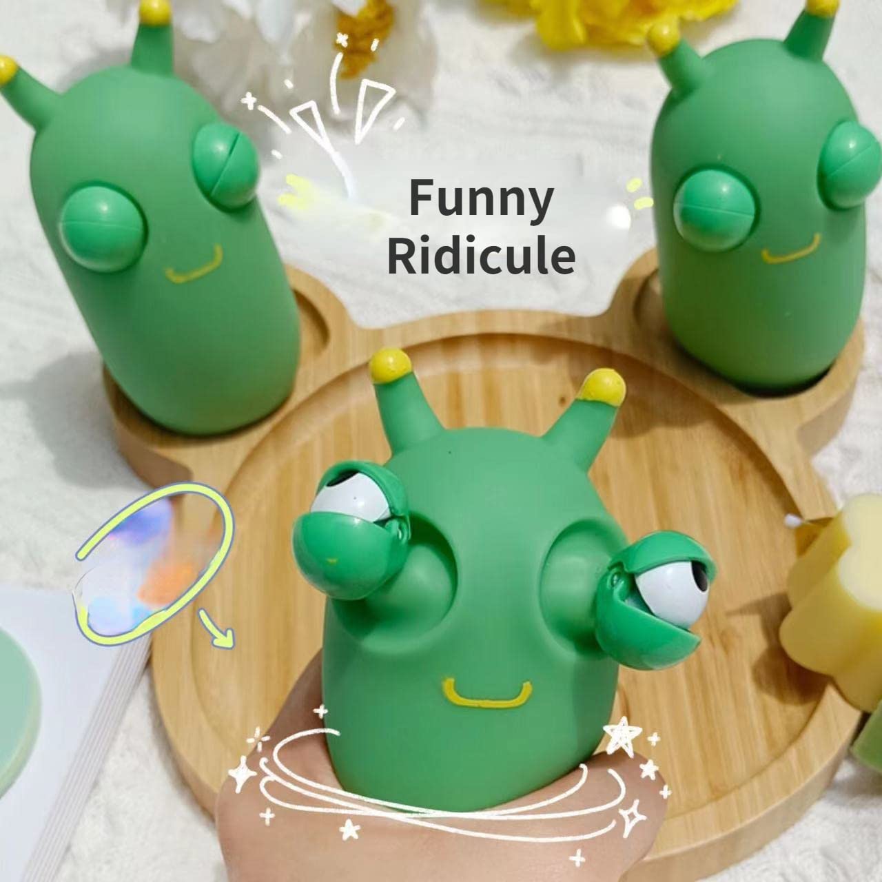 Squishy Squeeze Toy, Funny Grass Worm Pinch Toy, Green Eye Bouncing Worm Squeeze Toy, Novelty Fun Squeeze Stress Relief Toys for Adults Kids Gift Cool Gadgets