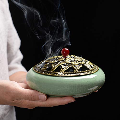 Ceramic Incense Burner, Alloy Cover Incense Holder for Coil, Stick, Daily Aromatherapy Necessities for Home, Office