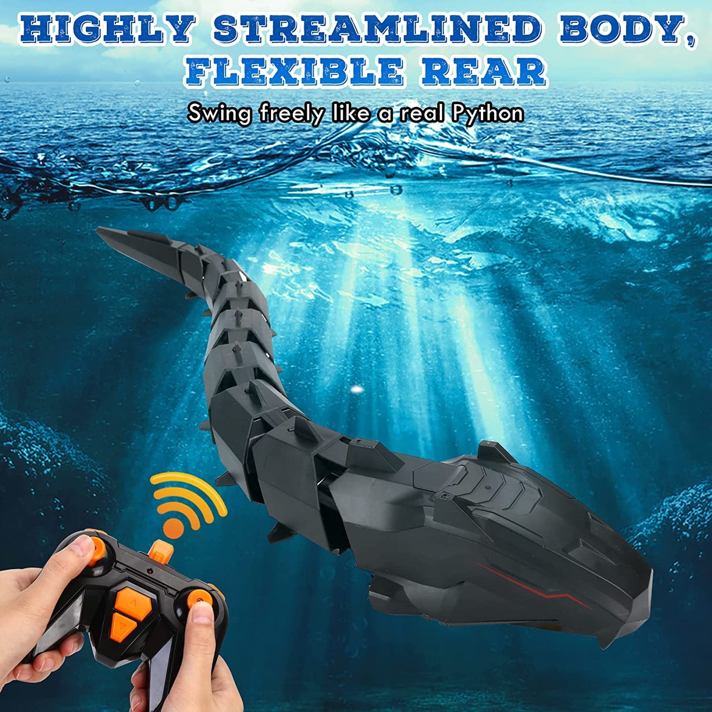 Remote Control Python Shark Toys, 2.4G High Simulation Waterproof Python Pool Toys, Outdoor Water Toys for Kids Age 6-12 , Bathtub Swimming Pool RC Boat Toys for 6+ Years Boys & Girls