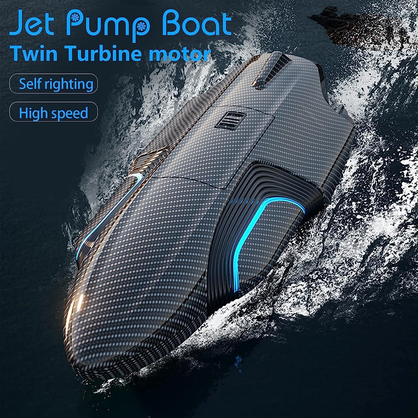 RC Boat, Large Scale Fast Remote Control Boat, 20+ mph High Speed Racing Boat, 2.4GHz Boat Toys with 2 Rechargeable Batteries, LED Lights, Capsize Recovery, for Kids Adults