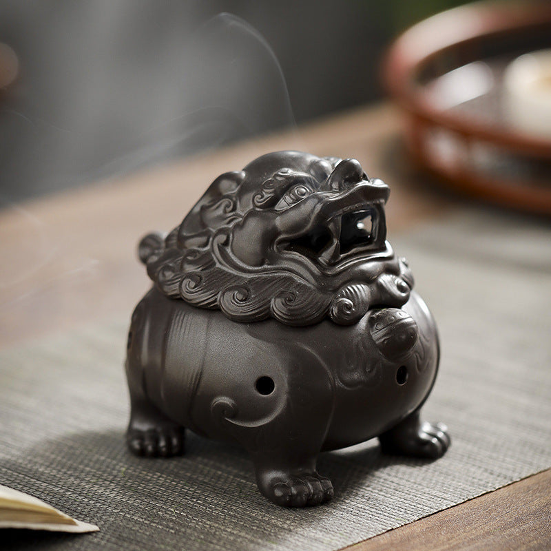 Pixiu Incense Burner for sage/Cones/Coil Incense, Handicraft Ceramic backflow Incense Burner, Aromatherapy Ornament Cool Home bedroome Decor , Gifts for Meditation Accessories & Yoga