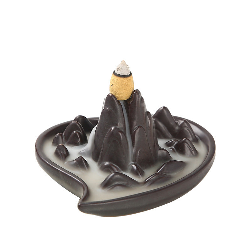 Waterfall Backflow Incense Burner Ceramic, Handmade Small Portable Censer Incense Cone Holder Fountain, Aromatherapy Ornament Home Decor Yoga Meditation Relaxation Office Gift, Mountain