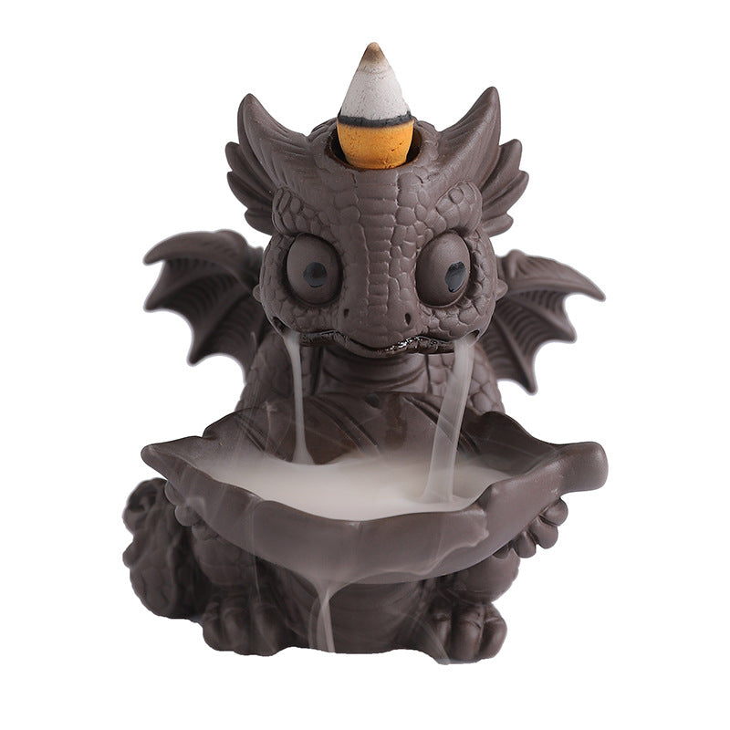 Cute Little Dragon Incense Burner Backflow Incense Burner, Ceramic Dragon Incense Holder Cone Incense Burners Waterfall Incense Burner, Handmade Insencents Holder Dragon Statues Figurines for Halloween Christmas Birthday Gifts