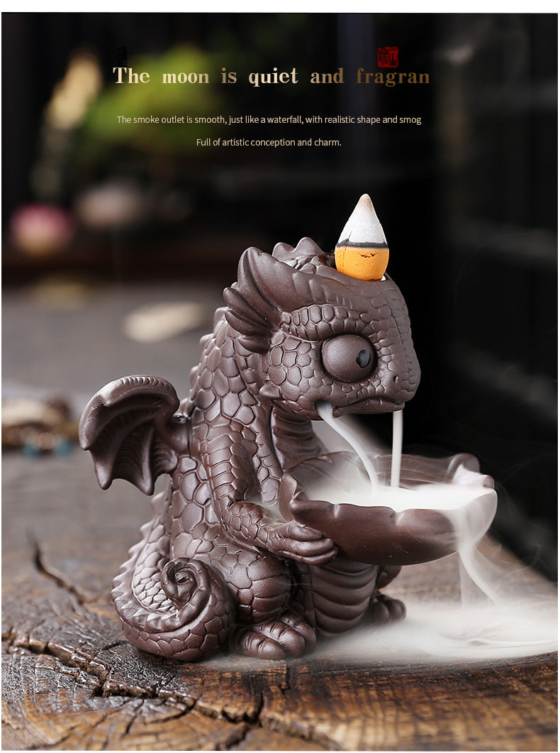 Cute Little Dragon Incense Burner Backflow Incense Burner, Ceramic Dragon Incense Holder Cone Incense Burners Waterfall Incense Burner, Handmade Insencents Holder Dragon Statues Figurines for Halloween Christmas Birthday Gifts