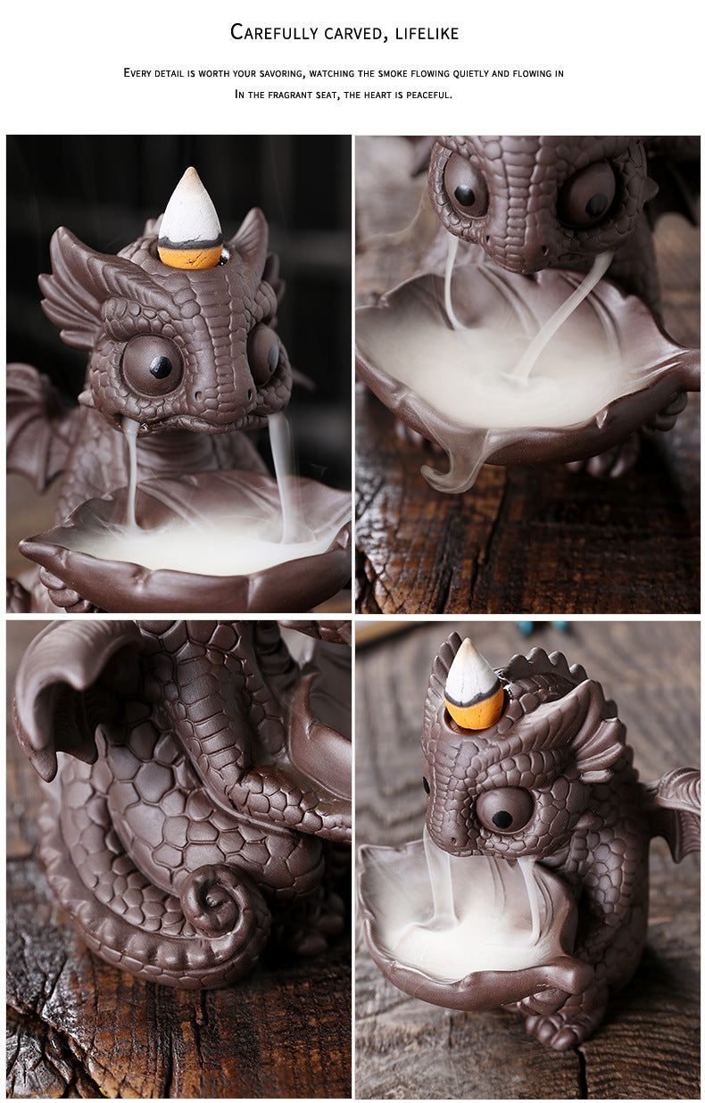 Cute Little Dragon Incense Burner Backflow Incense Burner, Ceramic Dragon Incense Holder Cone Incense Burners Waterfall Incense Burner, Handmade Insencents Holder Dragon Statues Figurines for Halloween Christmas Birthday Gifts