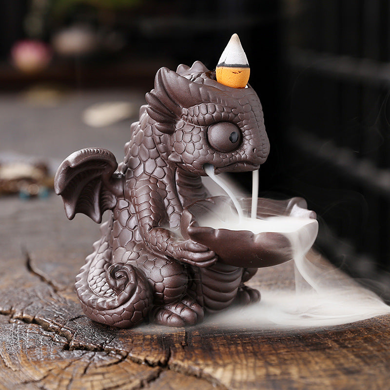 Cute Little Dragon Incense Burner Backflow Incense Burner, Ceramic Dragon Incense Holder Cone Incense Burners Waterfall Incense Burner, Handmade Insencents Holder Dragon Statues Figurines for Halloween Christmas Birthday Gifts